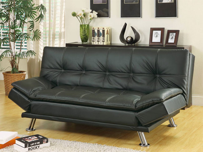 Coaster Futon Sofa Bed in Black Faux Leather