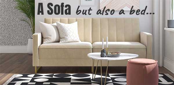 Novogratz Skylar Coil Modern Sofa Bed with Ivory White Velvet Upholstery